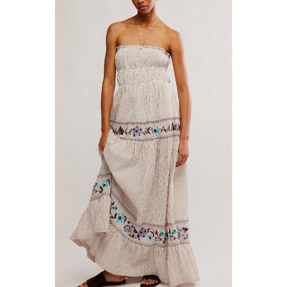 FREE PEOPLE Kalani Midi Dress / Ivory Stripe Combo